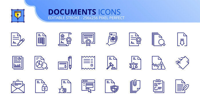 Simple set of outline icons about documents