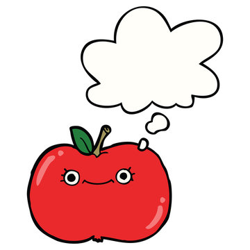 cute cartoon apple and thought bubble