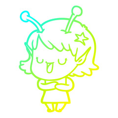 cold gradient line drawing happy alien girl cartoon