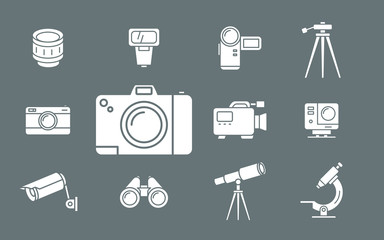 Camera icons set - Vector solid silhouettes of Photo and Video Equipment for the site or interface