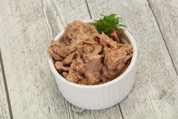 Canned tuna fish in the bowl