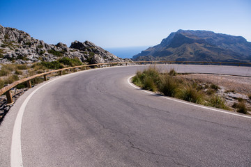 Road to Sa Calobra in Serra de Tramuntana - mountains. Serpentine road.  in Mallorca, Spain. 