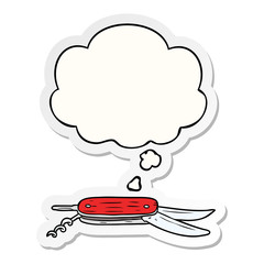 cartoon pocket knife and thought bubble as a printed sticker