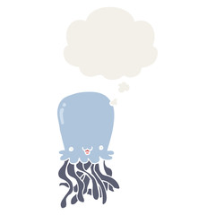 cartoon octopus and thought bubble in retro style