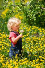 girl walking in a clearing among the flowers