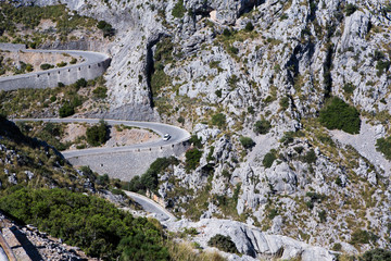 Fototapeta na wymiar Road to Sa Calobra in Serra de Tramuntana - mountains. Serpentine road. in Mallorca, Spain. 