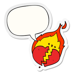 cartoon flaming heart and speech bubble sticker