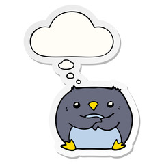 cartoon penguin and thought bubble as a printed sticker