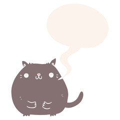 cartoon cat and speech bubble in retro style
