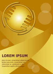 Abstract gold background with golden circle embossed logotype, 3d effect. Book cover or leaflet background in luxury modern design, flyer template