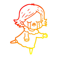 warm gradient line drawing cartoon girl crying