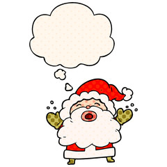 cartoon santa claus shouting and thought bubble in comic book style
