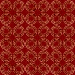 Fine gold patterns on dark red background. Filigree ornament, luxurious golden abstract motif, vector design