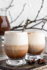 Affogato coffee with vanilla ice cream and cinnamon