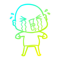 cold gradient line drawing cartoon crying bald man