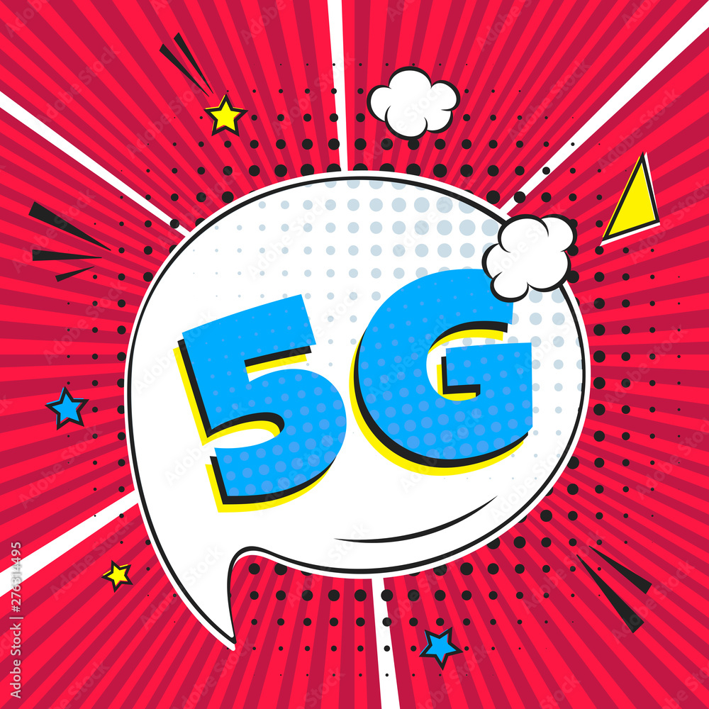 Poster 5g new wireless internet wifi connection comic style speech bubble exclamation text 5g flat style de