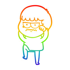 rainbow gradient line drawing cartoon annoyed man