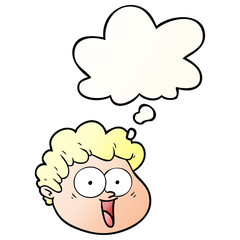 cartoon male face and thought bubble in smooth gradient style