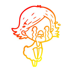 warm gradient line drawing cartoon woman crying