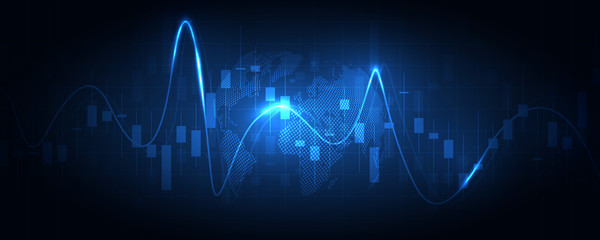Stock market graph or forex trading chart for business and financial concepts, reports and investment on dark background . Vector illustration