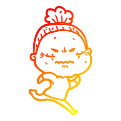 warm gradient line drawing cartoon annoyed old lady