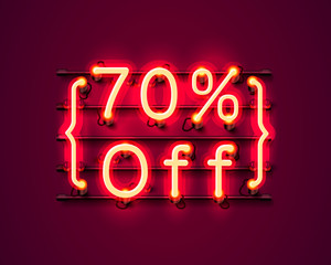 Neon frame 70 off text banner. Night Sign board.