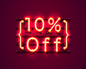 Neon frame 10 off text banner. Night Sign board.