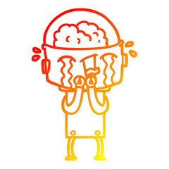 warm gradient line drawing cartoon crying robot