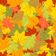 Naklejka na ściany i meble Seamless autumn pattern width leaves. Autumn color leaves. Vector nature background.