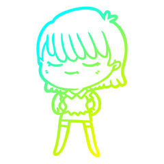 cold gradient line drawing cartoon woman