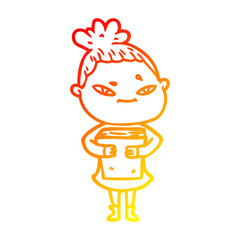 warm gradient line drawing cartoon woman