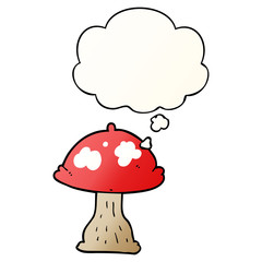 cartoon mushroom and thought bubble in smooth gradient style