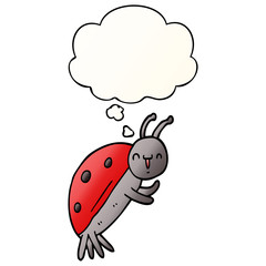 cute cartoon ladybug and thought bubble in smooth gradient style