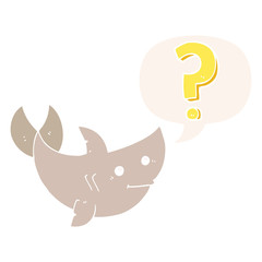 cartoon shark asking question and speech bubble in retro style