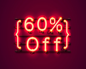 Neon frame 60 off text banner. Night Sign board.