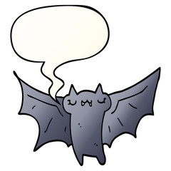 cute cartoon halloween bat and speech bubble in smooth gradient style