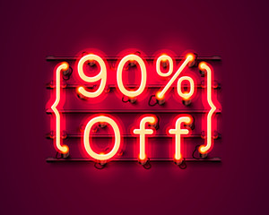 Neon frame 90 off text banner. Night Sign board.