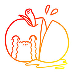 warm gradient line drawing cartoon sad sliced apple