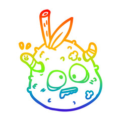 rainbow gradient line drawing rotting old pear with worm