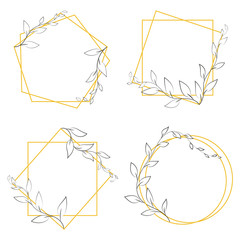 Hand drawn floral frame. Vector illustration. Lines, borders, leaves ornament. Doodle design element for decoration.