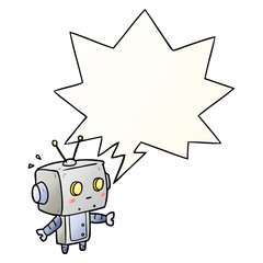 cute cartoon surprised robot and speech bubble in smooth gradient style