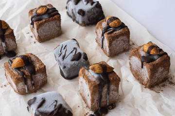 Vegan raw desserts, cakes and candies. Love for a healthy vegan food concept