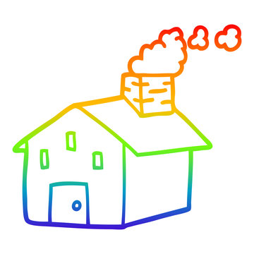 recommend clip art: rainbow gradient line drawing cartoon house with smoking chimney