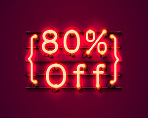 Neon frame 80 off text banner. Night Sign board.