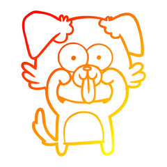 warm gradient line drawing cartoon dog with tongue sticking out