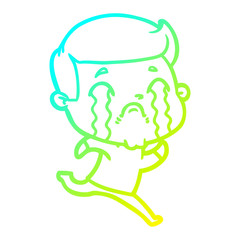 cold gradient line drawing cartoon man crying