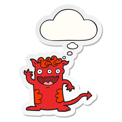 cartoon halloween monster and thought bubble as a printed sticker