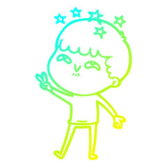 cold gradient line drawing cartoon amazed boy