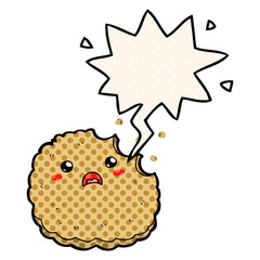 cartoon biscuit and speech bubble in comic book style