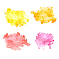 Set of 4 watercolor blots with splashes and stains.